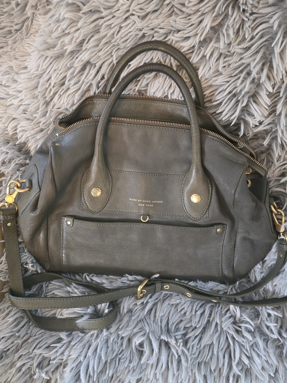 Marc Jacobs Olive Green Leather Satchel with Gold Hardware